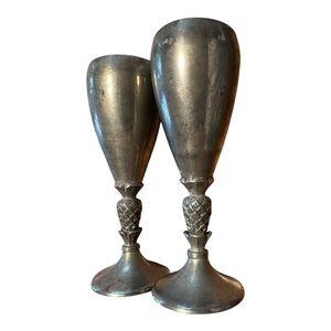 Vintage Pewter Goblet Pair Conn House 60s/1970s  Mid Century Barware 4” Rustic